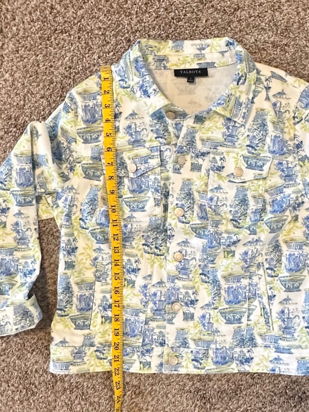 Talbots Floral Watercolor Print Jean Jacket, Size L - Picture 12 of 13